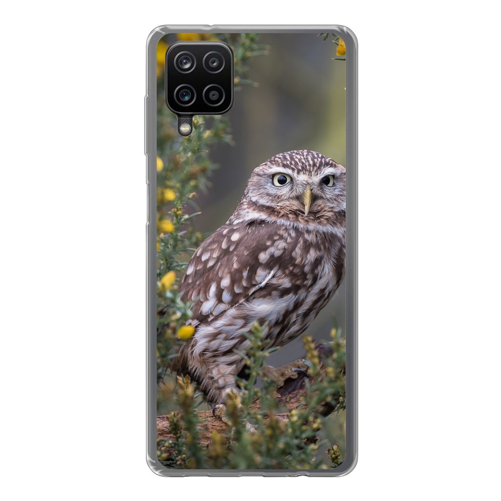 MuchoWow Handyhülle Schutzhülle Hülle für Samsung Galaxy A12 Eine kleine braune Eule sitzt da und starrt nach vorne Silikon Softcase Handy H...
