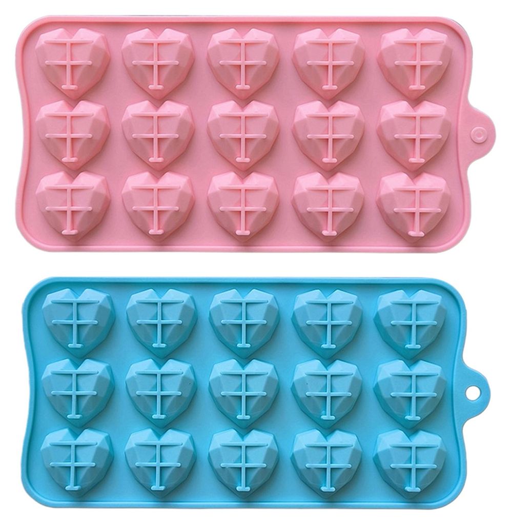 3D-Diamantherz-Silikonform mit 15 Fächern, ideal zum Backen von Kuchen, Schokoladenmousse und Desserts.