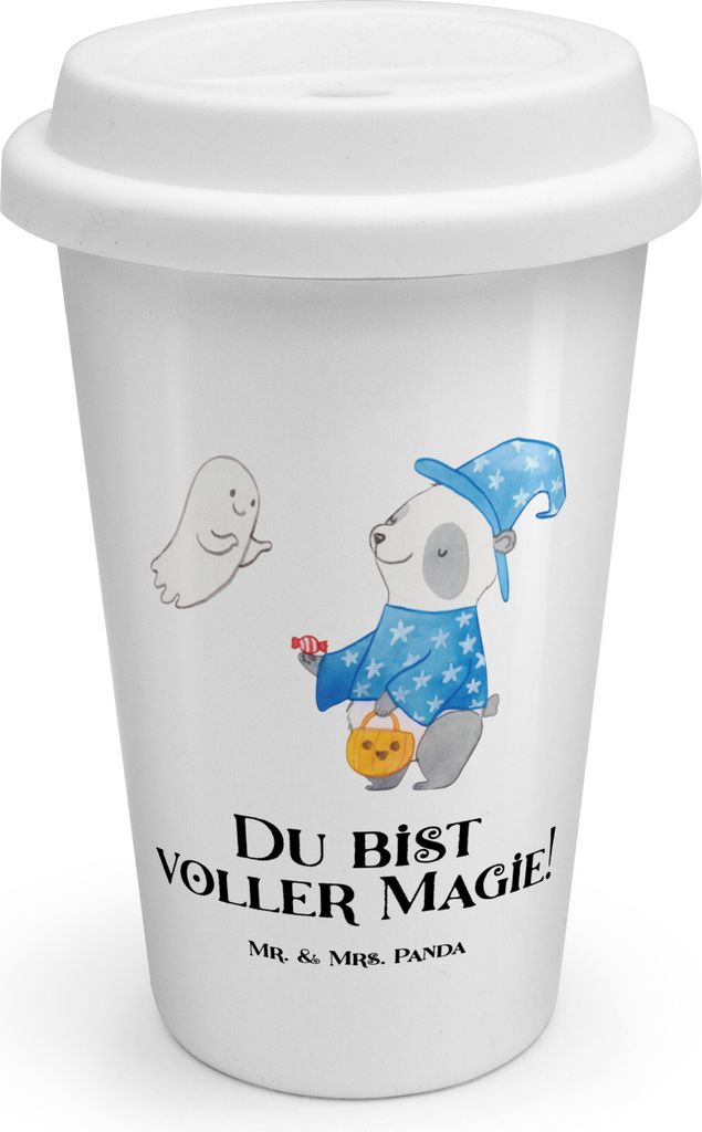 Mr. & Mrs. Panda Thermobecher Halloween Magie - Weiß - Geschenk, Feiertagsfeiern, Coffee To Go Becher, handgefertigte Produkte, ToGo Kaffeebecher,...