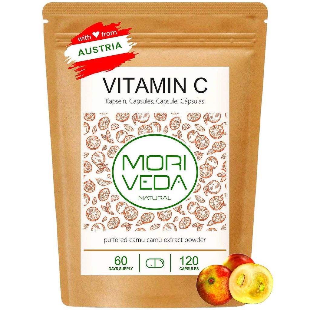 Vitamin C Kapseln gepuffert mit Camu Camu und sekundären Pflanzenstoffen I 120 Tage Vorrat von MoriVeda I 120 Caps