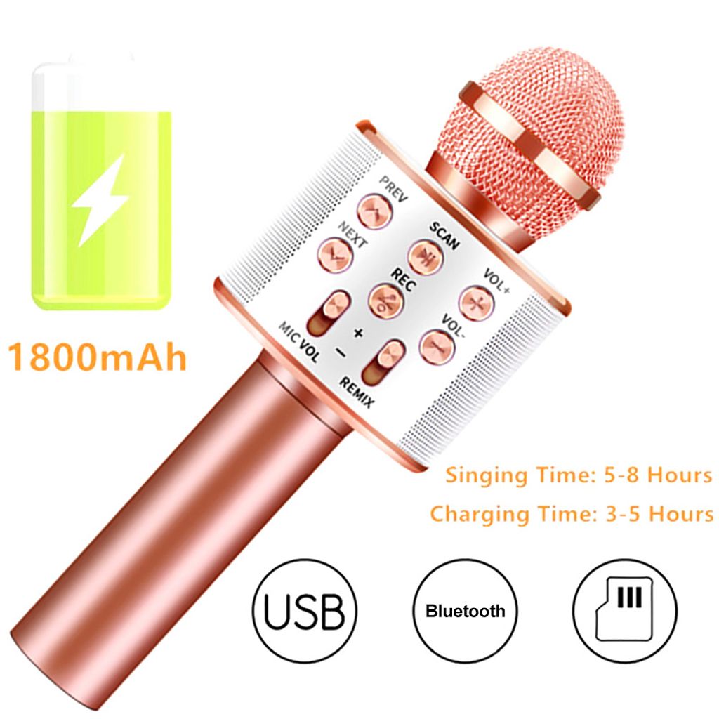 Bluetooth Karaoke Mikrophon kabellos LED Licht Lautsprecher Mikrofon Gold 