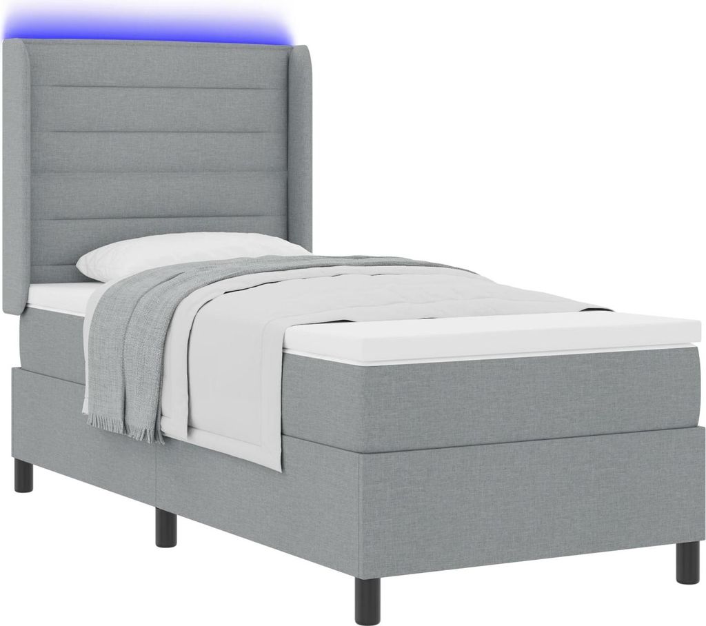 Eleganten-Stil LED Polsterbett Boxspringbett mit Matratze Hellgrau 100x200 cm Stoff - Bettrahmen - Klassische Betten DE61714
