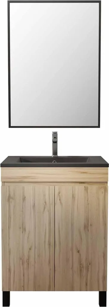 Gagnez du rangement avec le meuble salle de bain 60cm TIMBER bois et noir
