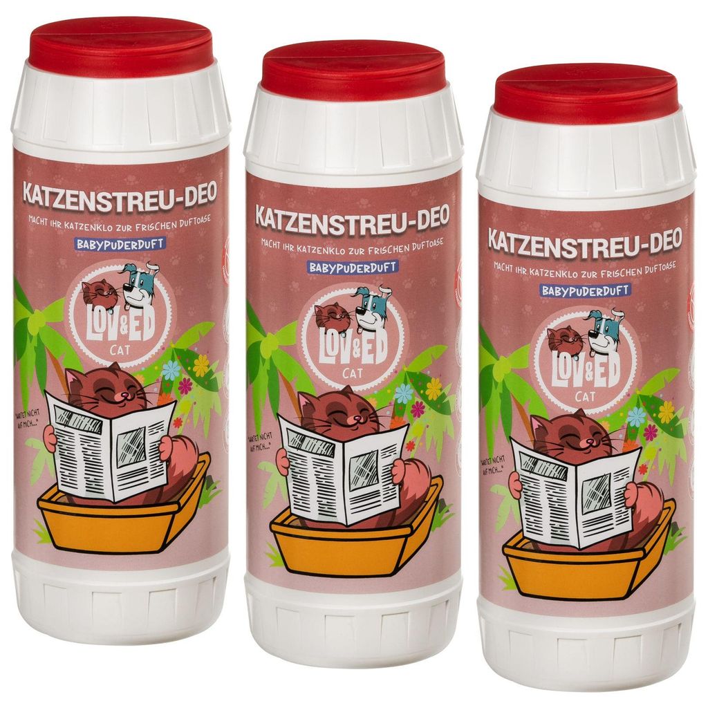 Lov&Ed Deo für Katzentoiletten mit Babypuderduft, 3x 750g Produktbild 