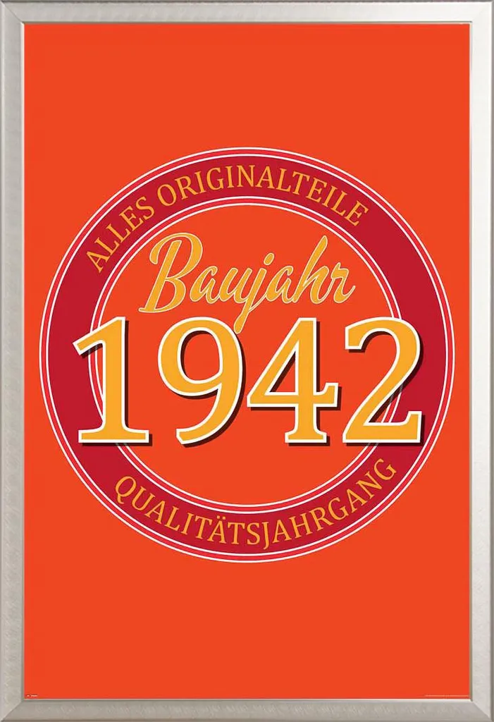 Poster di compleanno - Poster - 1942 - Parti originali + cornice rimovibile, Shinsuke® Maxi alluminio argento, vetro acrilico