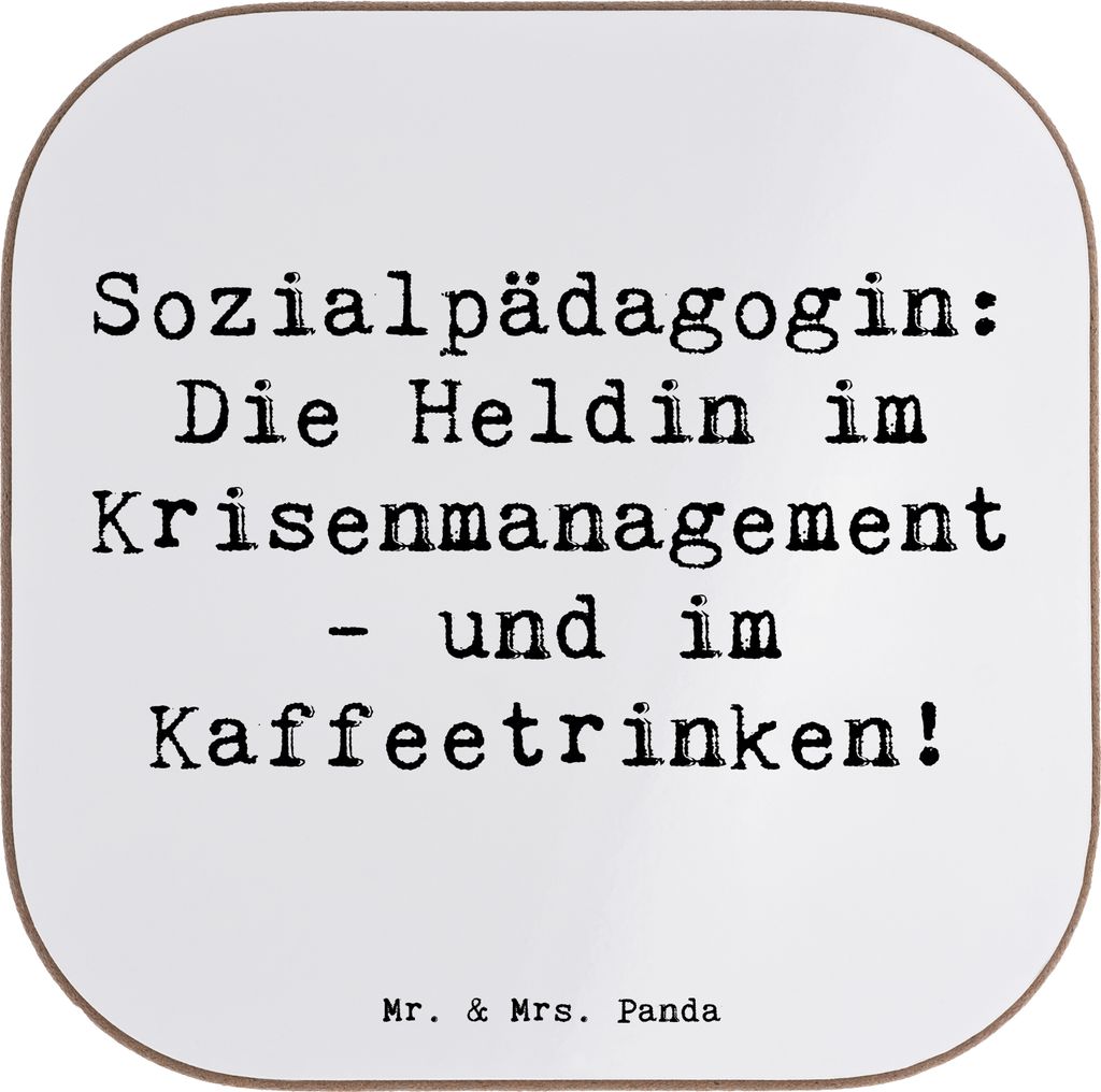 Mr. & Mrs. Panda Holzuntersetzer Spruch Sozialpädagogin - Weiß - Geschenk, Berufsliebe, Berufsalltag, Erwachsenenhilfe, Sozialpädagogik, Beruf, ...