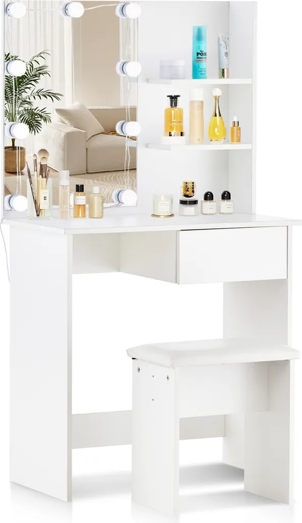 Coiffeuse Chambre Moderne Miroir LED pour Maquillage Quotidien