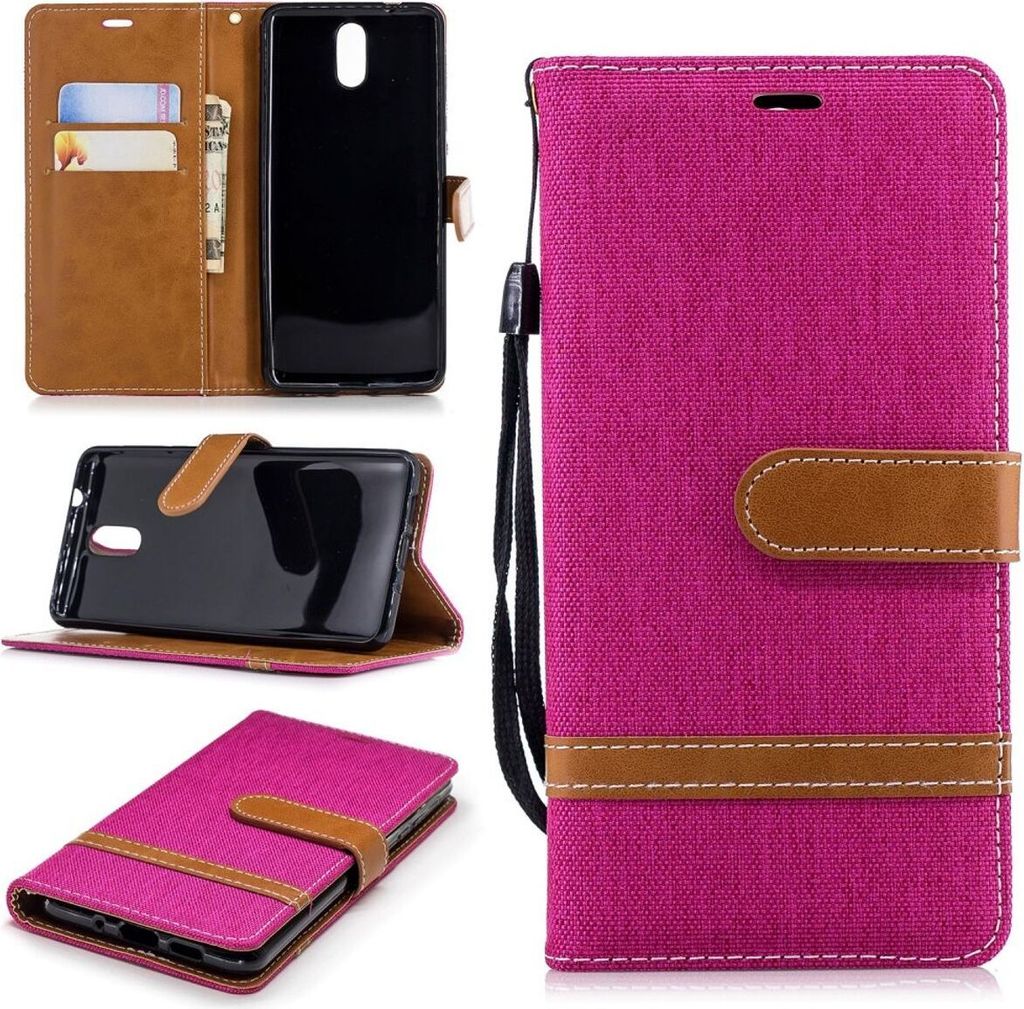 Tasche für Nokia 3.1 Jeans Cover Handy Schutz Hülle Case Pink