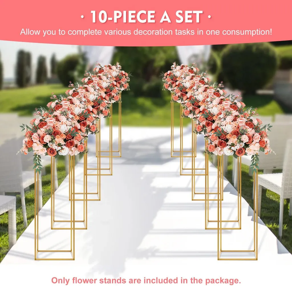 Décoration de Table Mariage : Support de Vase Géométrique Or 80cm x10 - 2