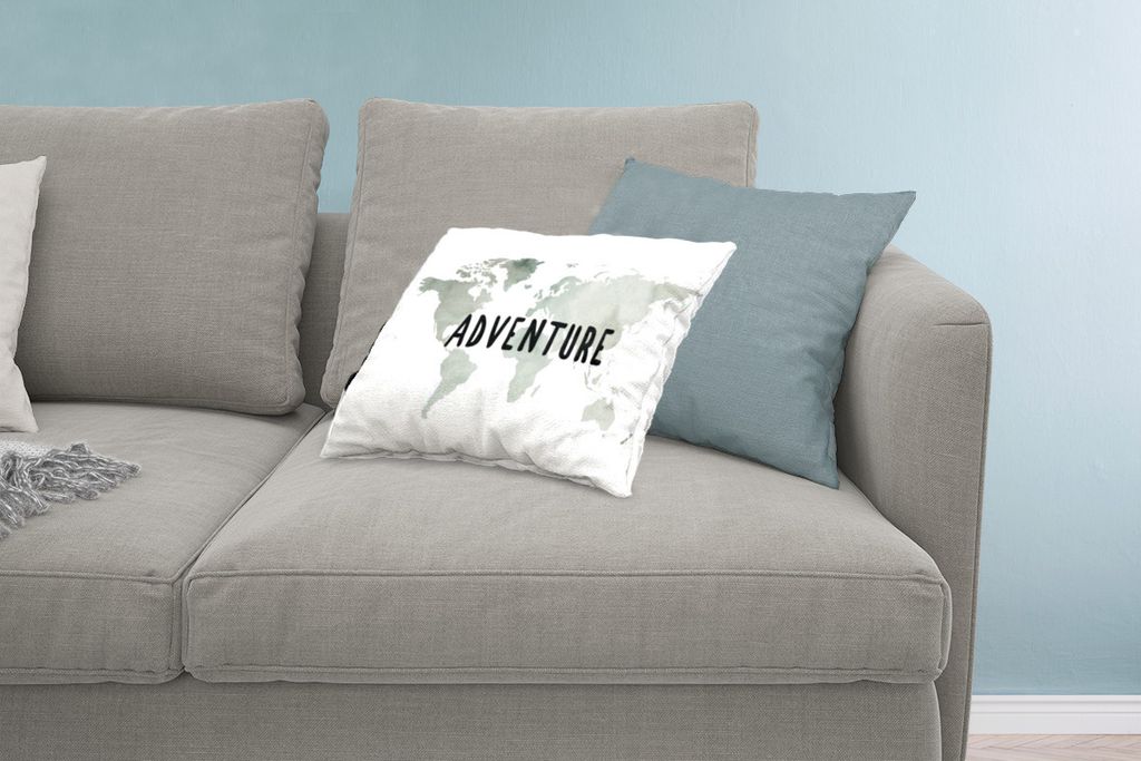 MuchoWow Zierkissen Sofakissen Wohnzimmer Dekokissen 60x40 cm Weltkarte - Aquarell - Zitat - Kopfkissen - Polster mit Foto