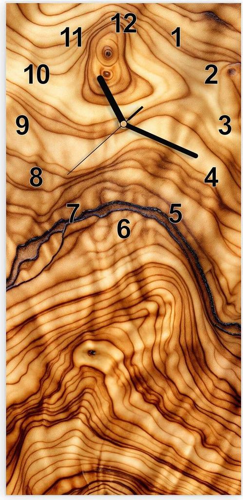 Wanduhr aus Glas mit Motiv Holzmuster- 30 x 60 cm - inkl. Aufhängesystem
