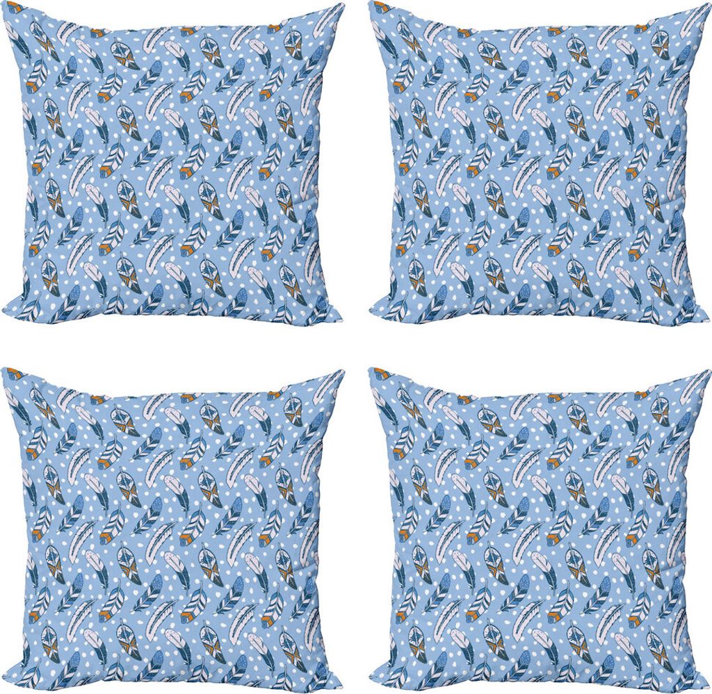 ABAKUHAUS Modern Kissenbezug Set (4 Stück), Romantische Blätter Ethnische, Moderner Doppelseitiger Digitaldruck, 50 cm x 50 cm, Blassblau Weiß Gelb