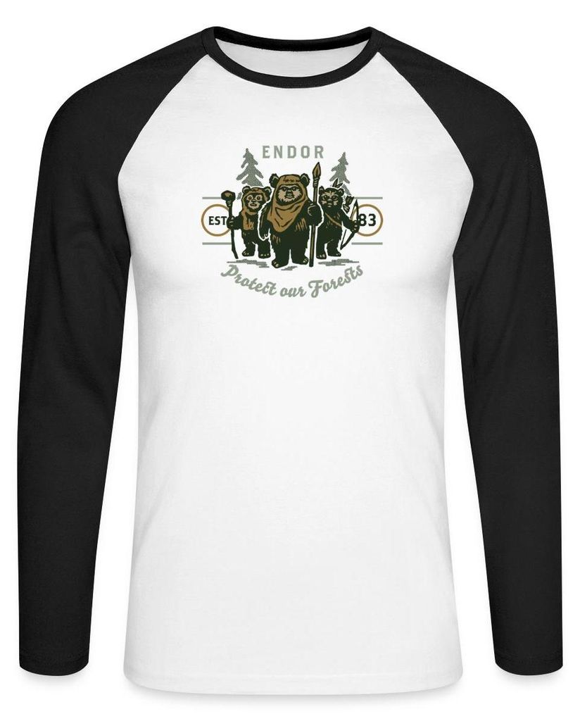 Star Wars Endor Protect Our Forests Baseball Langarmshirt Herren, XL, Weiß/Schwarz