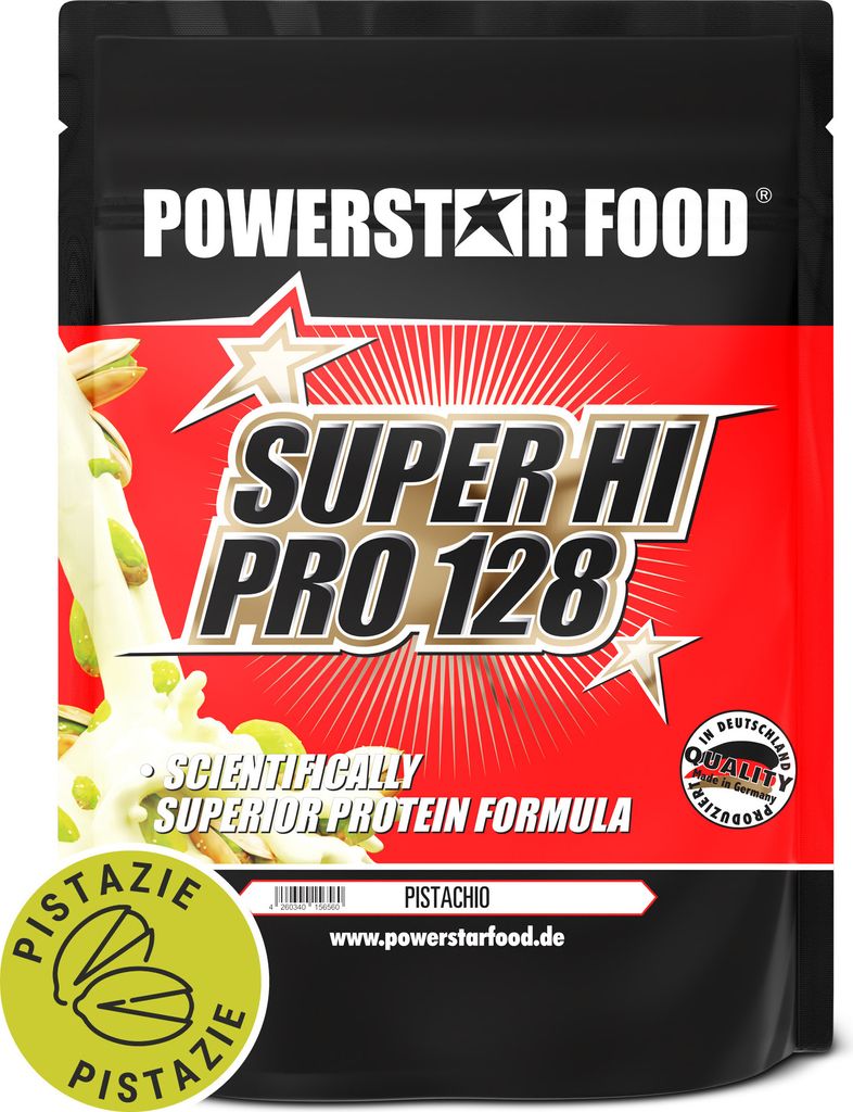 Powerstar SUPER HI PRO 128 | Mehrkomponenten Protein-Pulver 1kg | Höchste Biologische Wertigkeit | Protein-Shake zum Muskelaufbau | Pistachio