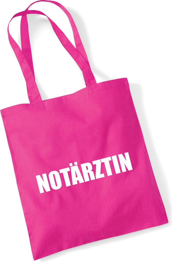 Huuraa Jutebeutel Notärztin Schriftzug 10 Liter Fuchsia Baumwolle Tasche Geschenkidee