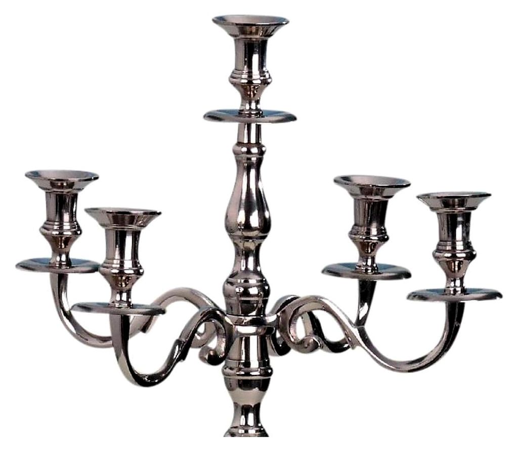 5-armiger Kerzenleuchter aus Metall in Silber, Höhe 80 cm