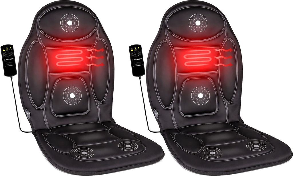 BURI Massagesitz Auto 12V mit zuschaltbarer Wärmefunktion – Massagematte 108x48 cm Schwarz – 4 Massagemotoren 13 Programme Fernbedienung – A...