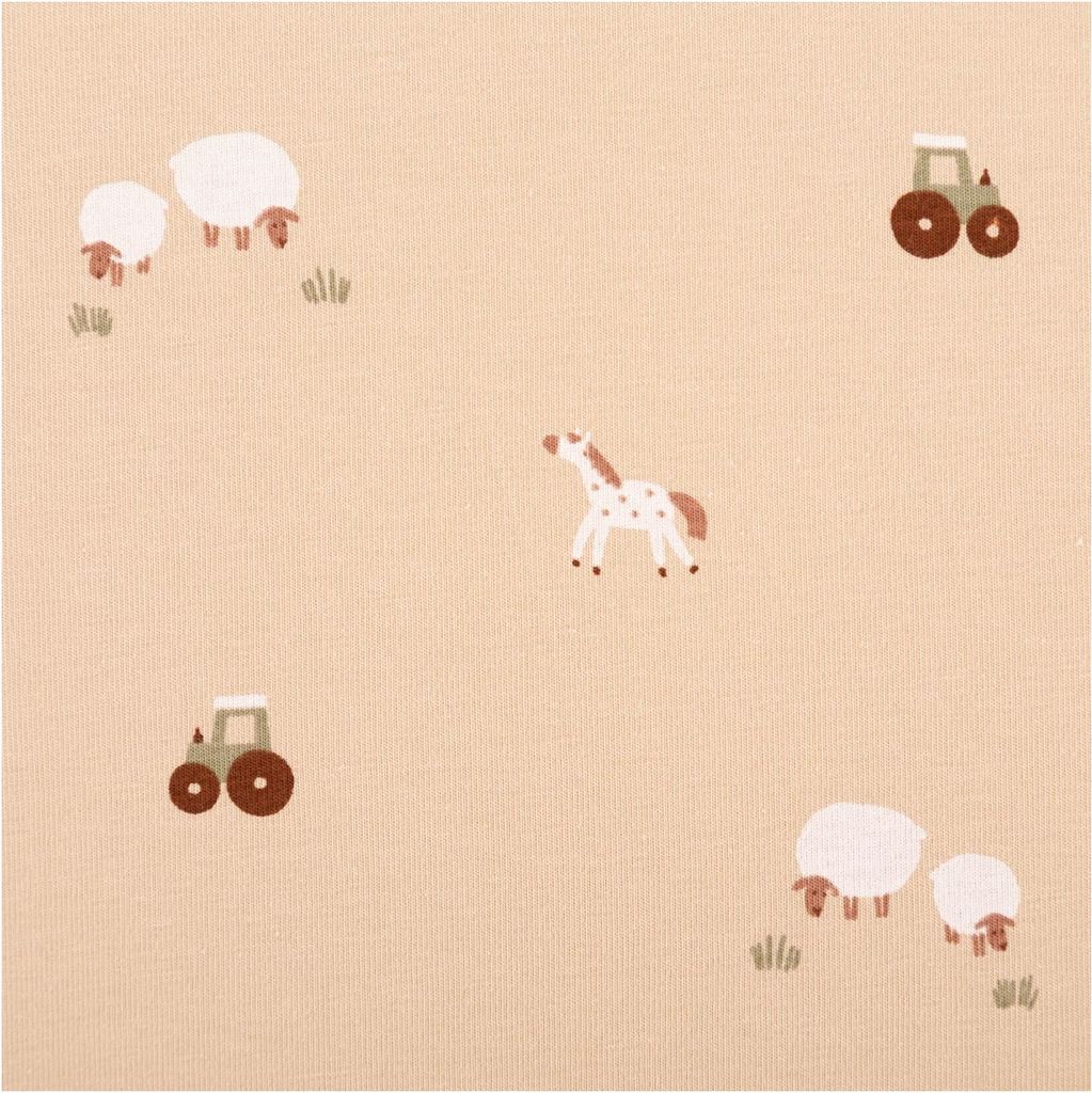 Jersey Stoff Baumwolljersey Bauernhof beige 1,50m Breite