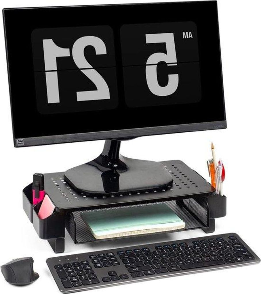 Büroorganizer mit Schublade und Ablage für Monitor, 11cm hoch, Metall, 20kg