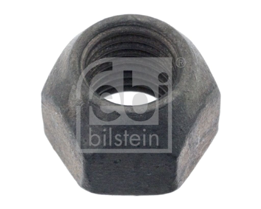 A dark gray nut with a logo overlay.