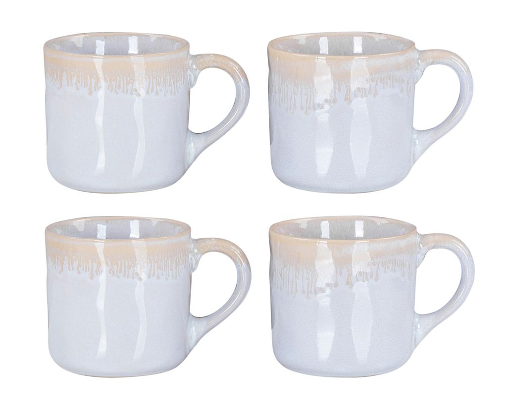 4er Set Steingut Becher 350ml Tasse Grau Kaffeetassen Modern Design Küche Kaffeepott Teetasse