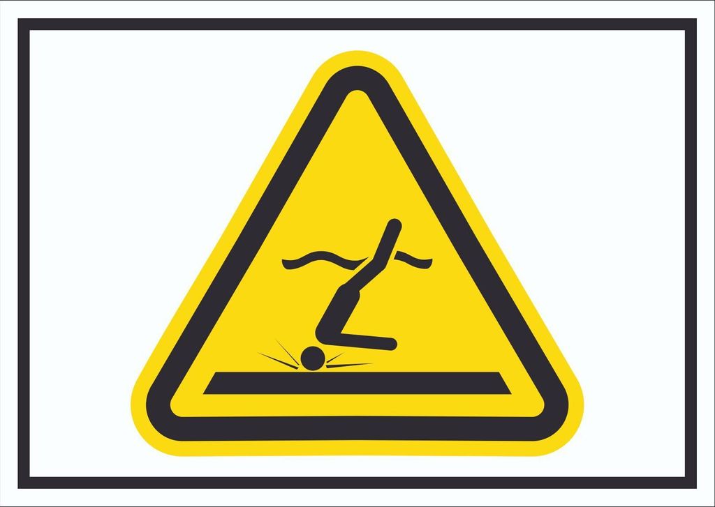 Schild Warnung flaches Wasser Symbol A5 Rückseite selbstklebend