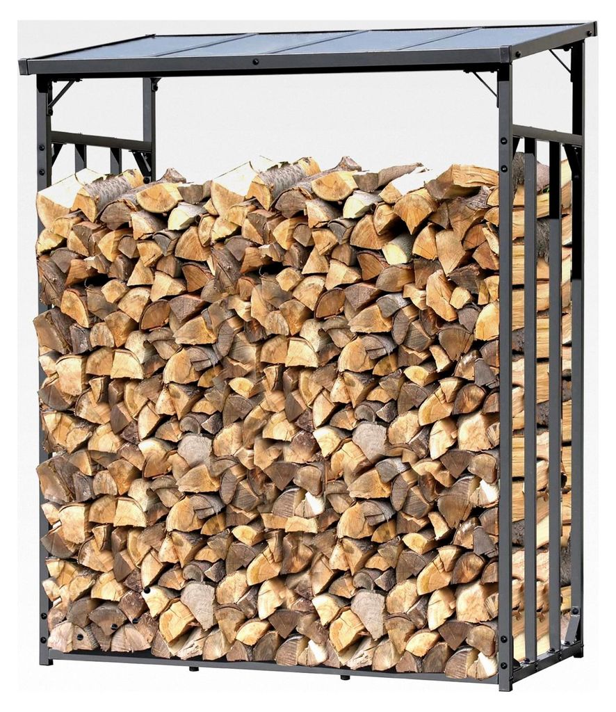 Metall Kaminholzregal Anthrazit 143 x 70 x 185 cm Garten Kaminholzunterstand 1,8 m³ / 2,5 SRM