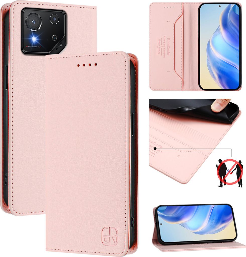 Lederhülle für Asus ROG Phone 8 / 8 Pro Hülle Flip Brieftasche Kartenfächern Ständer Schutzhülle Pink