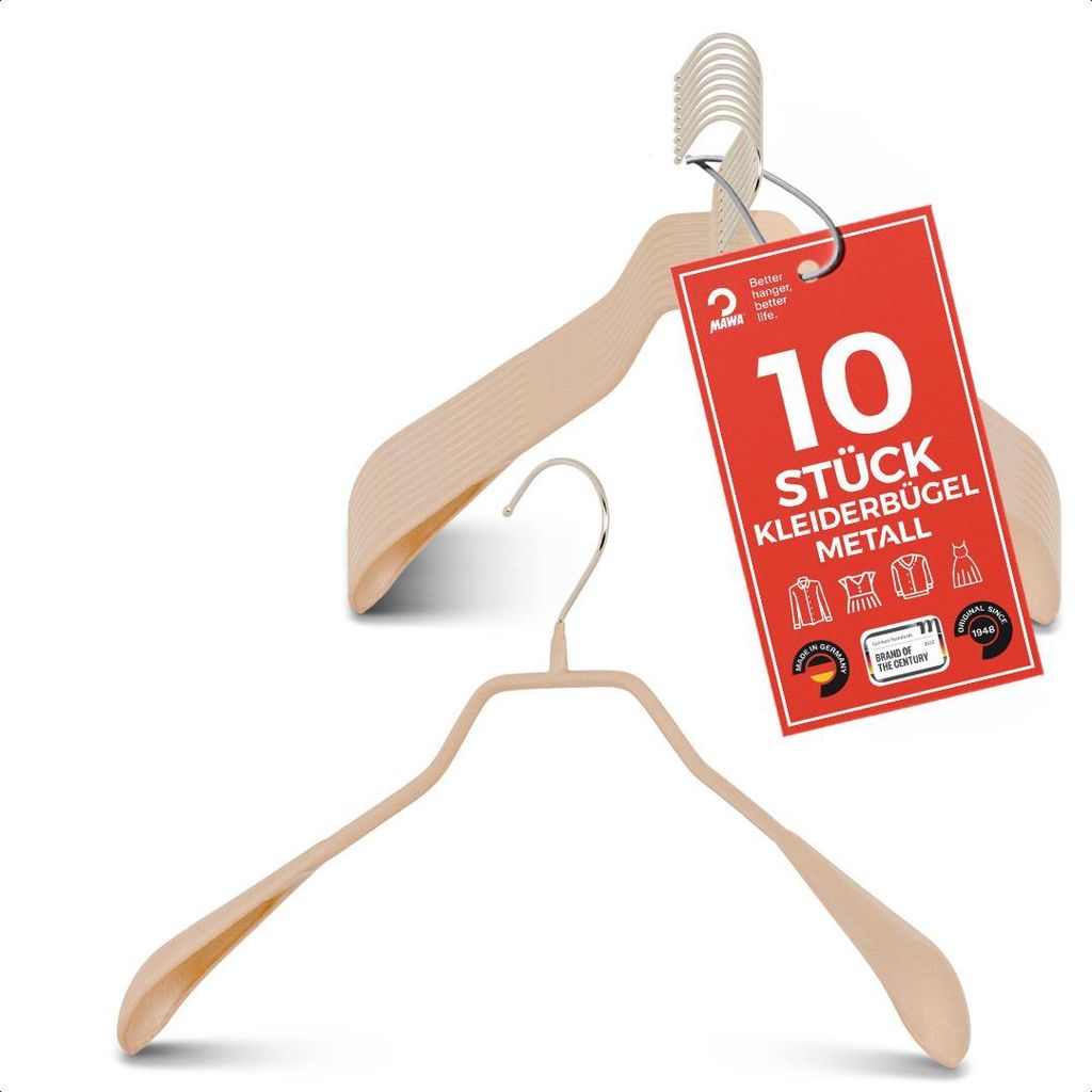 MAWA Metallbügel, 10er-Set, 42 cm, Latte, stilvoll & hochwertig verarbeitet