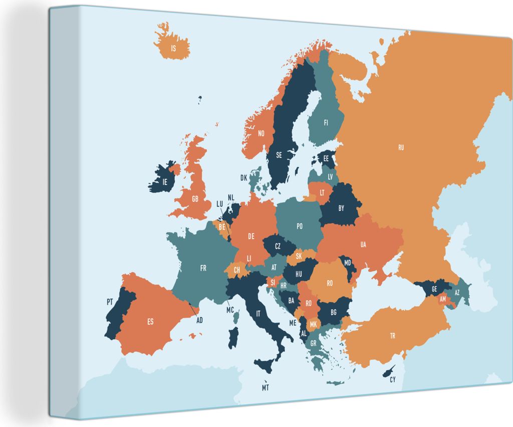 OneMillionCanvasses - Leinwandbilder - 150x100 cm, Karte - Europa - Orange, Wandbilder Kunstdruck Wanddekoration