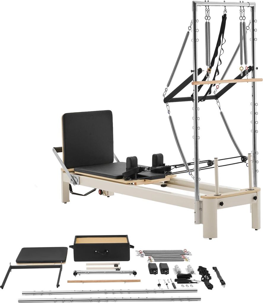 SucceBuy Pilates-Reformer-Gerät für das Heimtraining, Fitnessgerät mit doppeltem Widerstand, inklusive Reformer-Box und Sprungbrett, geeignet f...