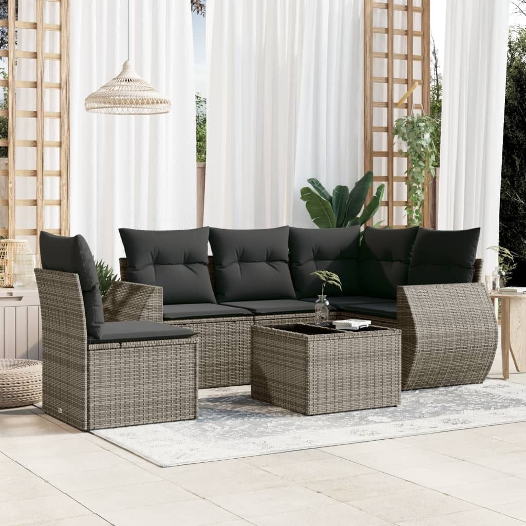 Maison Exclusive - 6-tlg. Garten-Sofagarnitur mit Kissen Grau Poly Rattan