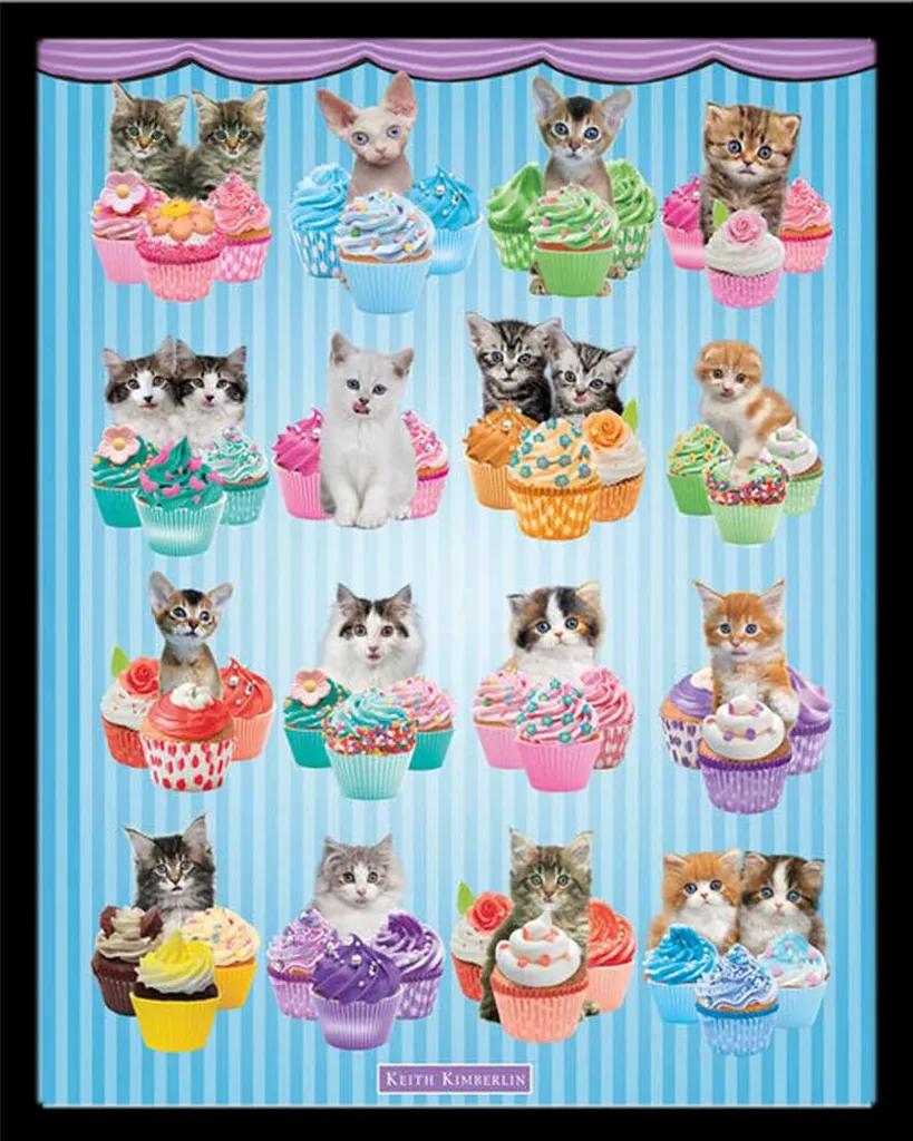 Quadro Gattini Cupcakes Keith Kimberlin 40x50 Cornice Nera Inclusa