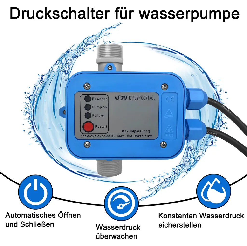 Commande de pompe XINZI avec câble et pressostat automatique 10 bars