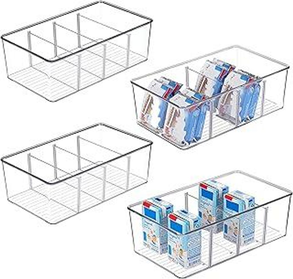 Vtopmart 4er Kühlschrank Organizer mit 4 Fächern, BPA-Freie Küche Stapelbarer Lebensmittel aufbewahrungsbox für Teebeutel,Snacks,Gewürze