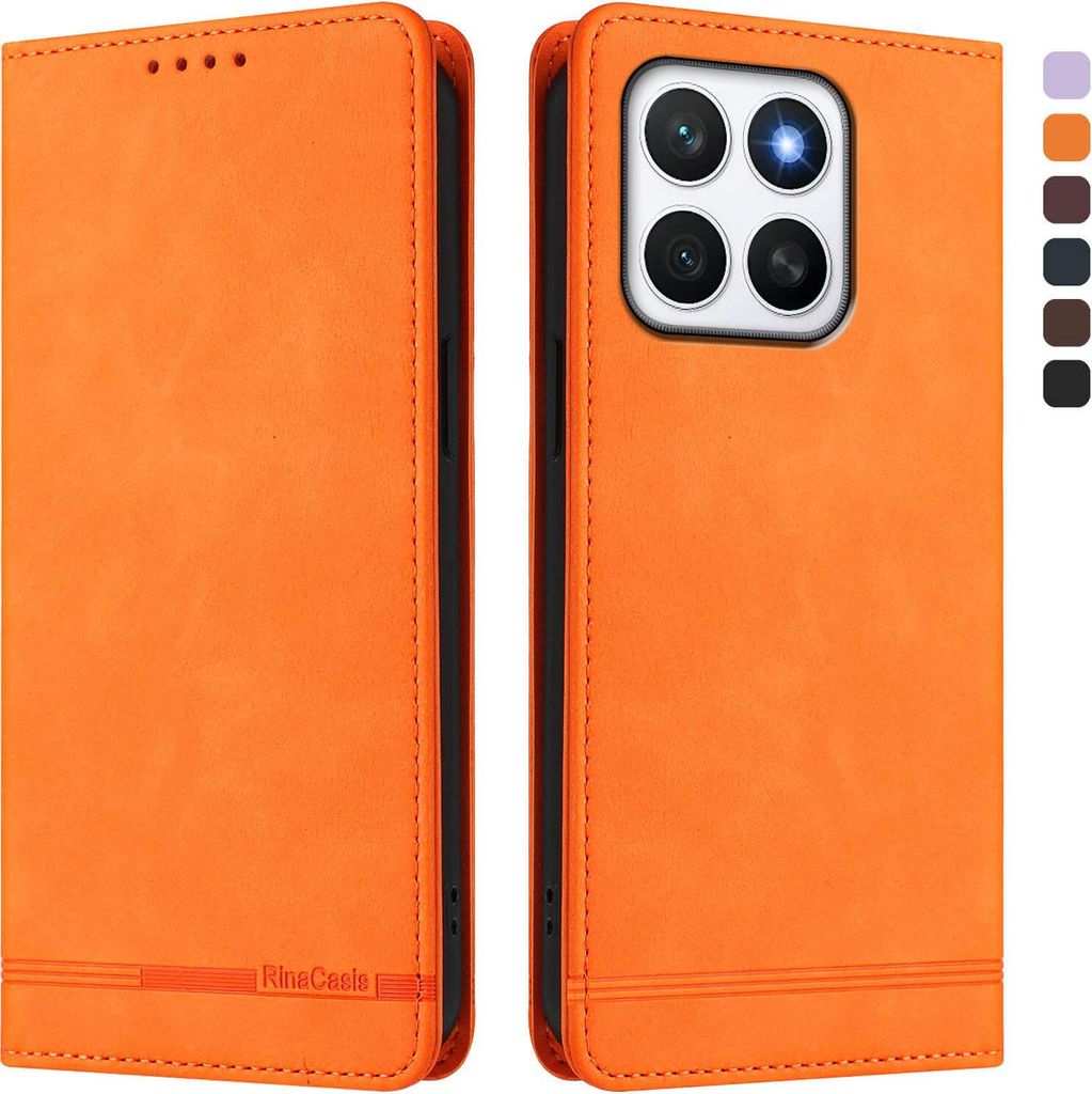 Hülle für Honor X8C, Retro Kunstleder Ständer Klapphülle mit Kartenfächer und Magnetische Orange
