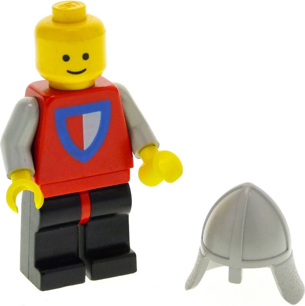 1x Lego Minifigur Ritter schwarz Wappen rot grau Helm grau Produktbild 