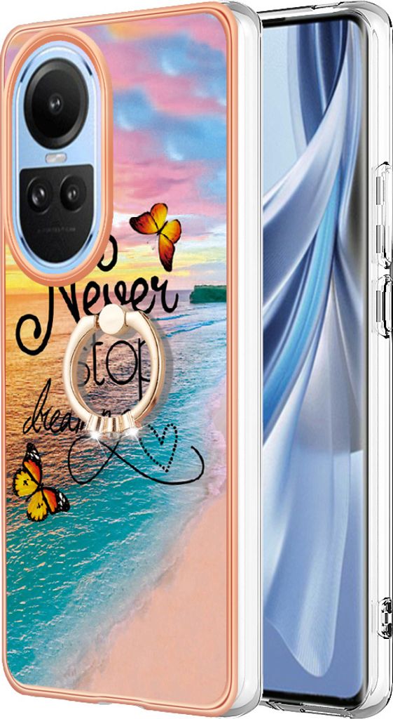 Hülle für Oppo Reno10 5G Muster TPU Silikon Stoßdämpfer Bumper Schutzhülle mit Ring Ständer Gold