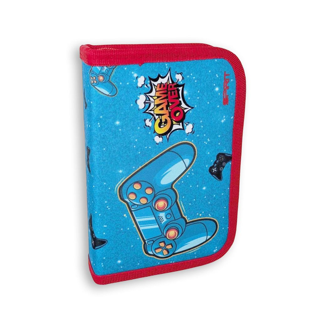 SPIRIT Schüler Etui 28 teilig 1-Zipper Mäppchen GAME OVER blau