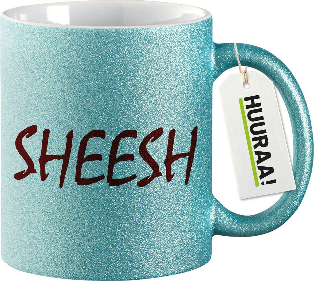 Huuraa Glitzertasse Sheesh Jugendwort 330ml Blau Keramik Kaffeebecher Geschenkidee