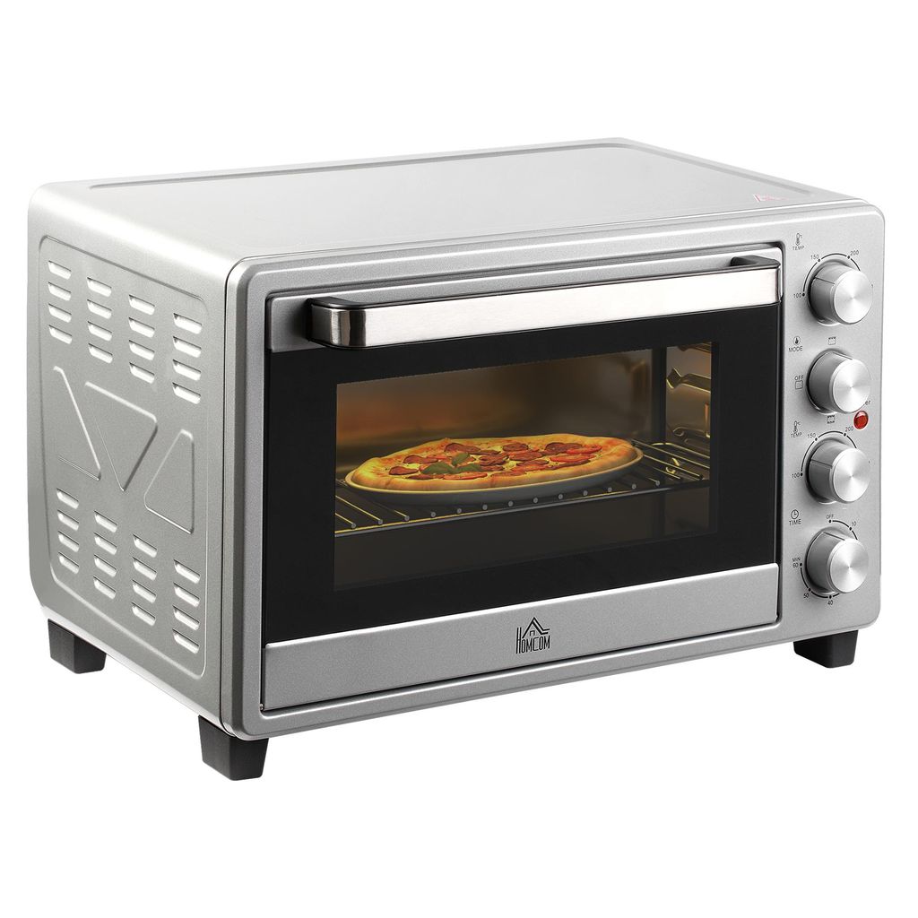 Mini Backofen 32L 100 °C-230 °C 1600 W Mini Ofen mit Backblech Krümelblech Grillrost und 3 Kochmodi Pizzaofen mit Timer Backblech-Griff Edelstah...