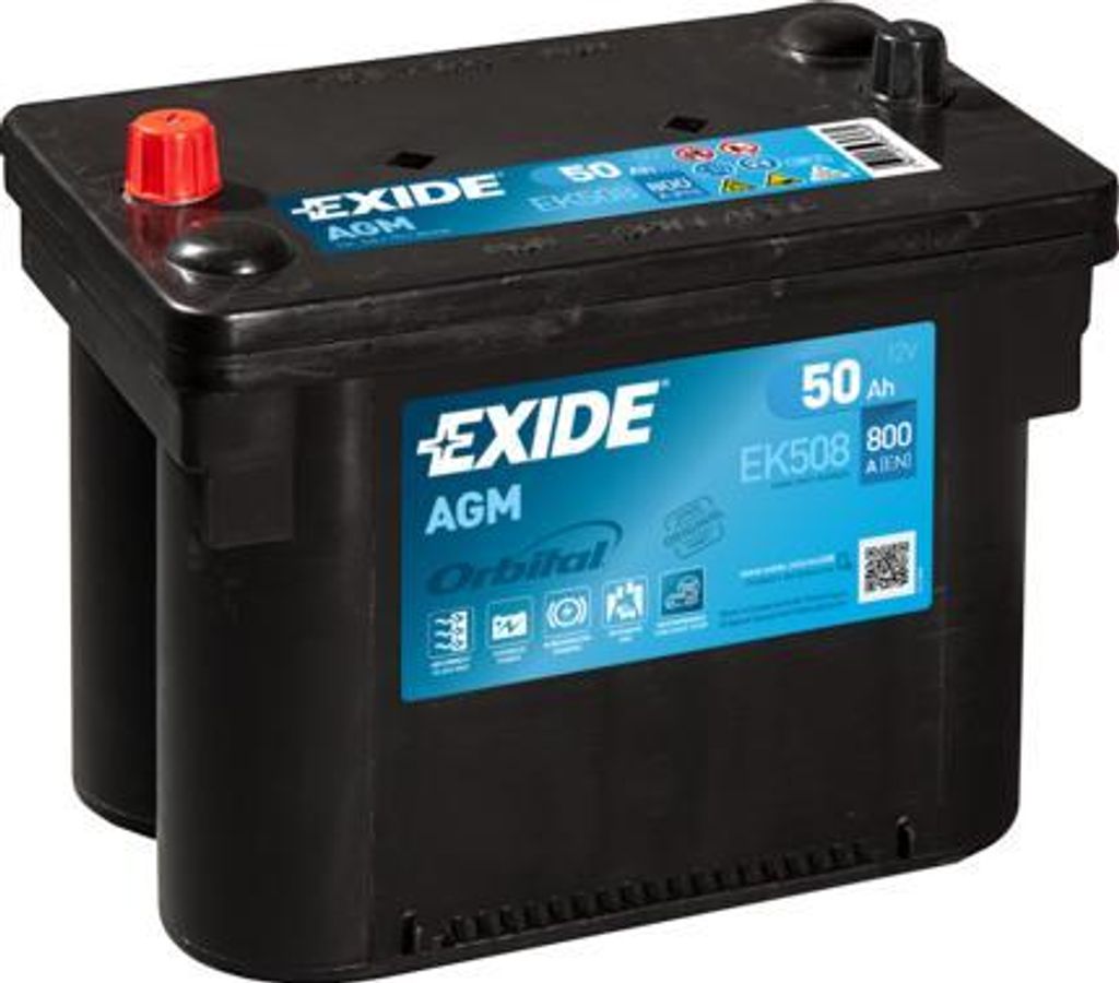 EXIDE EK508 Starterbatterie AGM OE kompatibel mit Voyager, Pacifica, PT Cruiser, Sebring, Freemont, Compass, Cherokee, Patriot, Renegade, Wrangler