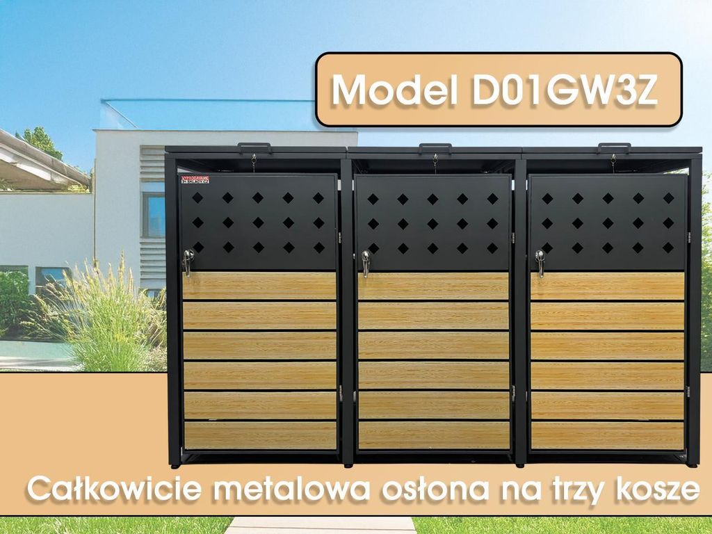Wiata na pojemniki D01GW3Z, na 3 pojemniki z dwoma zamkami Zdjęcie produktu 