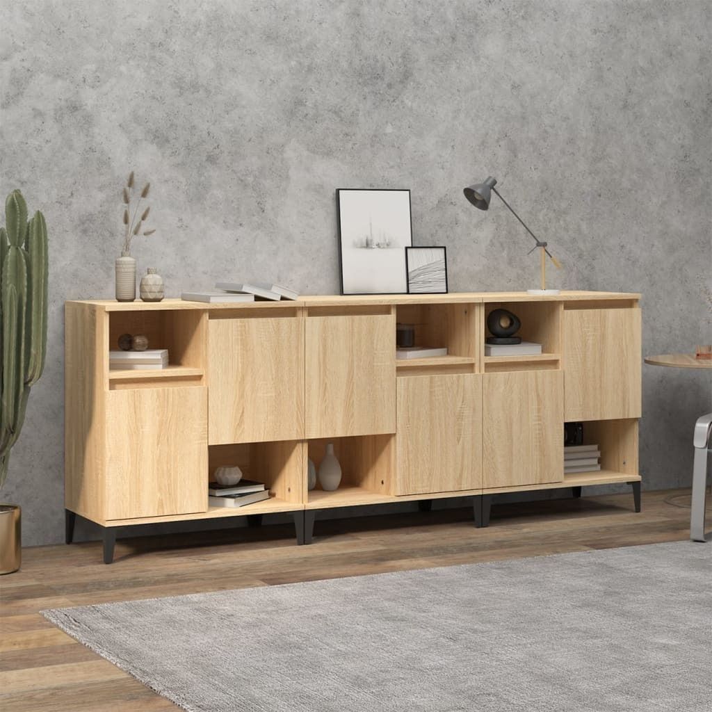 The Living Store Sideboards 3 Stk. Sonoma-Eiche 60x35x70 cm Holzwerkstoff