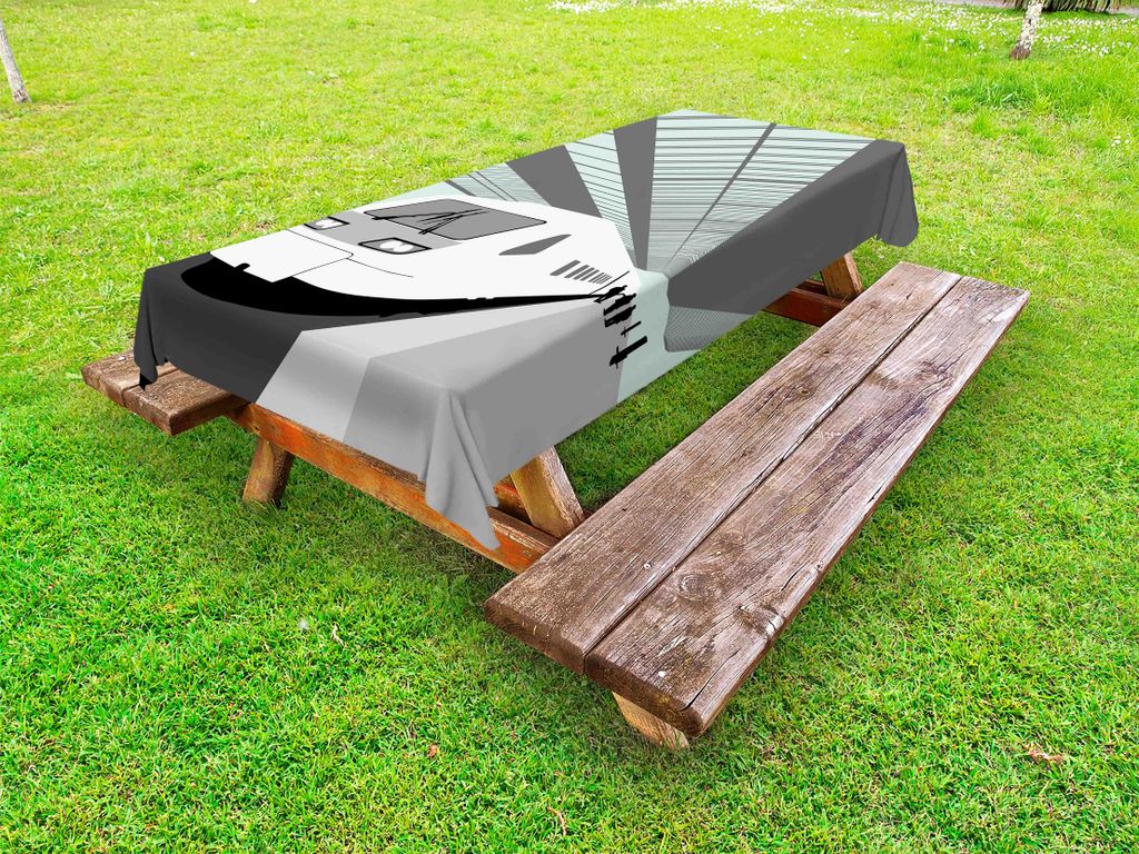 ABAKUHAUS Zug Tischdecke Outdoor, Technologie Thema Einfache Abbildung der modernen Hochgeschwindigkeitsfahrzeug im Bahnhof, Mehrfarbig, 145x265cm