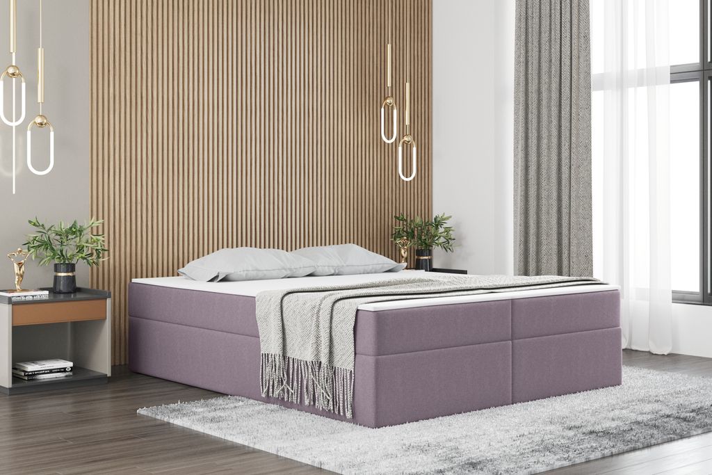 Kaiser Möbel Boxspringbett mit bettkasten matratze topper Ruben 140 cm x 200 cm Lila