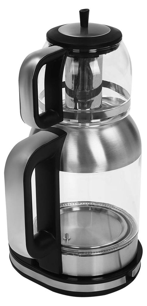 Elektrischer Wasserkocher mit Teekanne - 2,0 l + 1,0 l - 1800 W - 5 Temperaturstufen (65–100 °C) - Glas & Edelstahl - EU‐Stecker 220 V 50 Hz -...