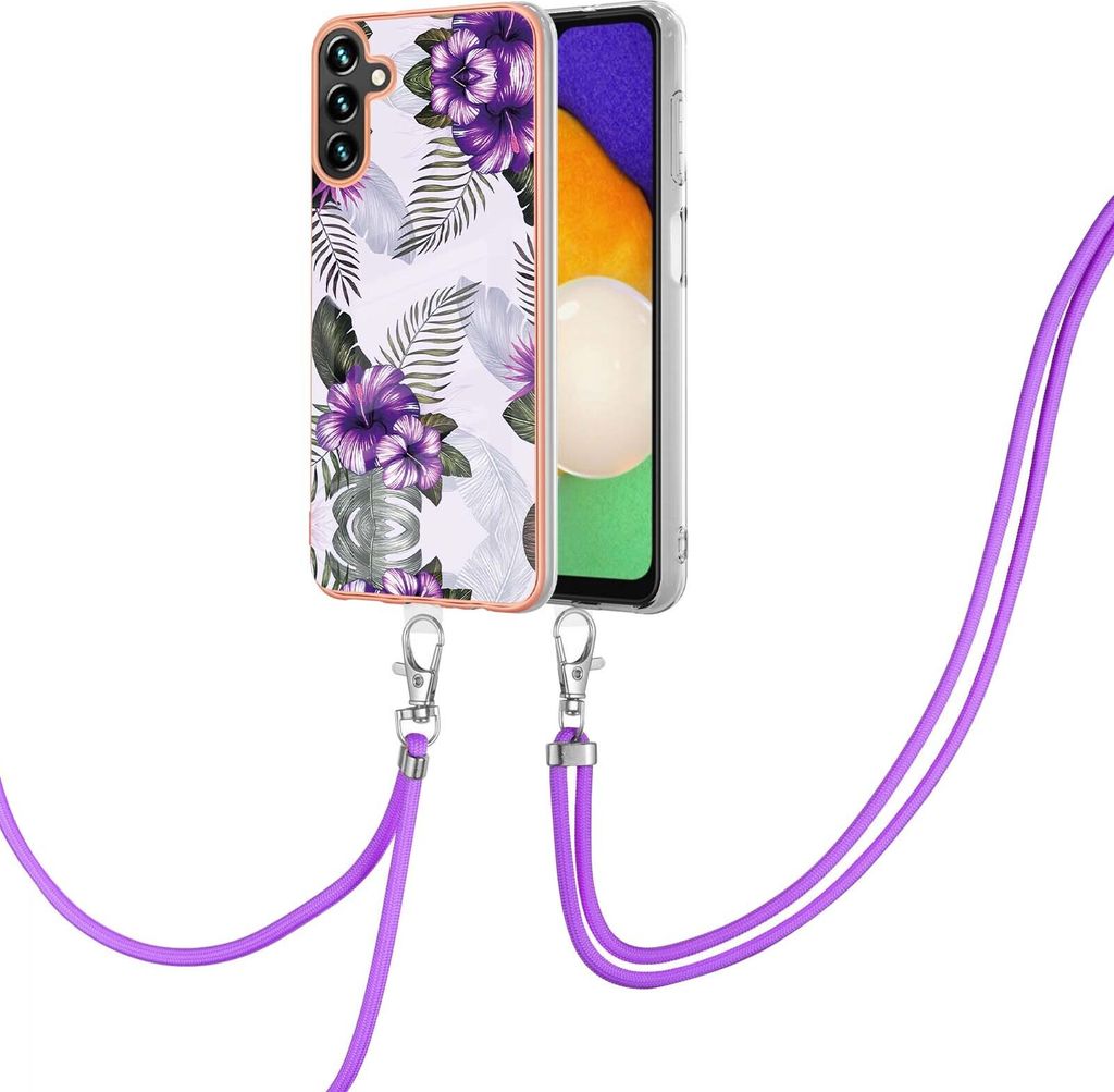 Handykette Hülle für Samsung Galaxy A54 Muster TPU Schutzhülle mit verstellbarem Tragegurt Lila
