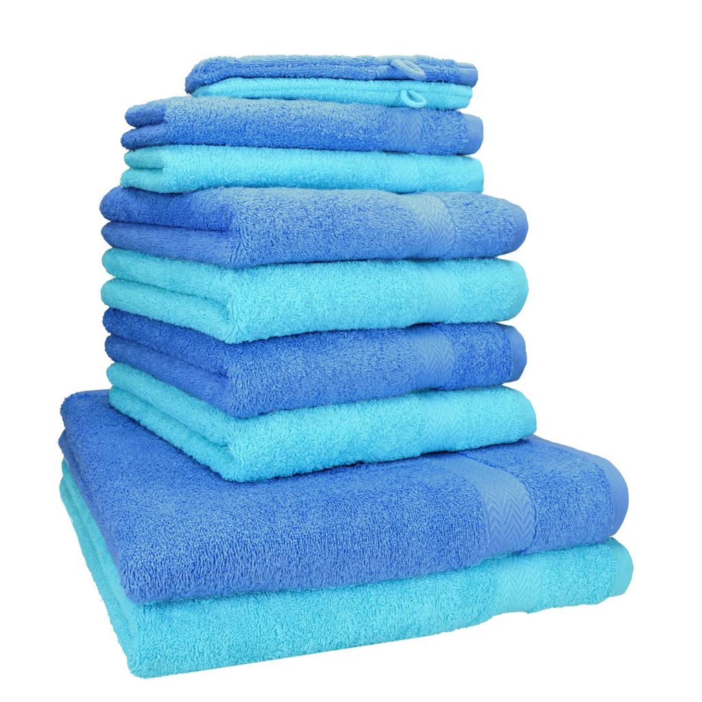 Betz 10-tlg. Handtuch-Set PREMIUM 2 Duschtücher 4 Handtücher 2 Gästetücher 2 Waschhandschuhe Farbe: hellblau & türkis