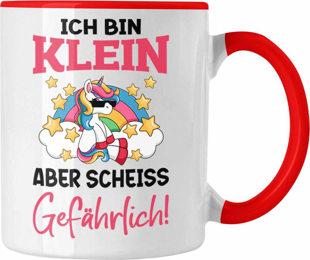 Trendation - Klein Aber Sch Gefährlich Lustige Einhorn Tasse mit Spruch Geschenkidee Einhornfans Sprüche Frauen (Rot)